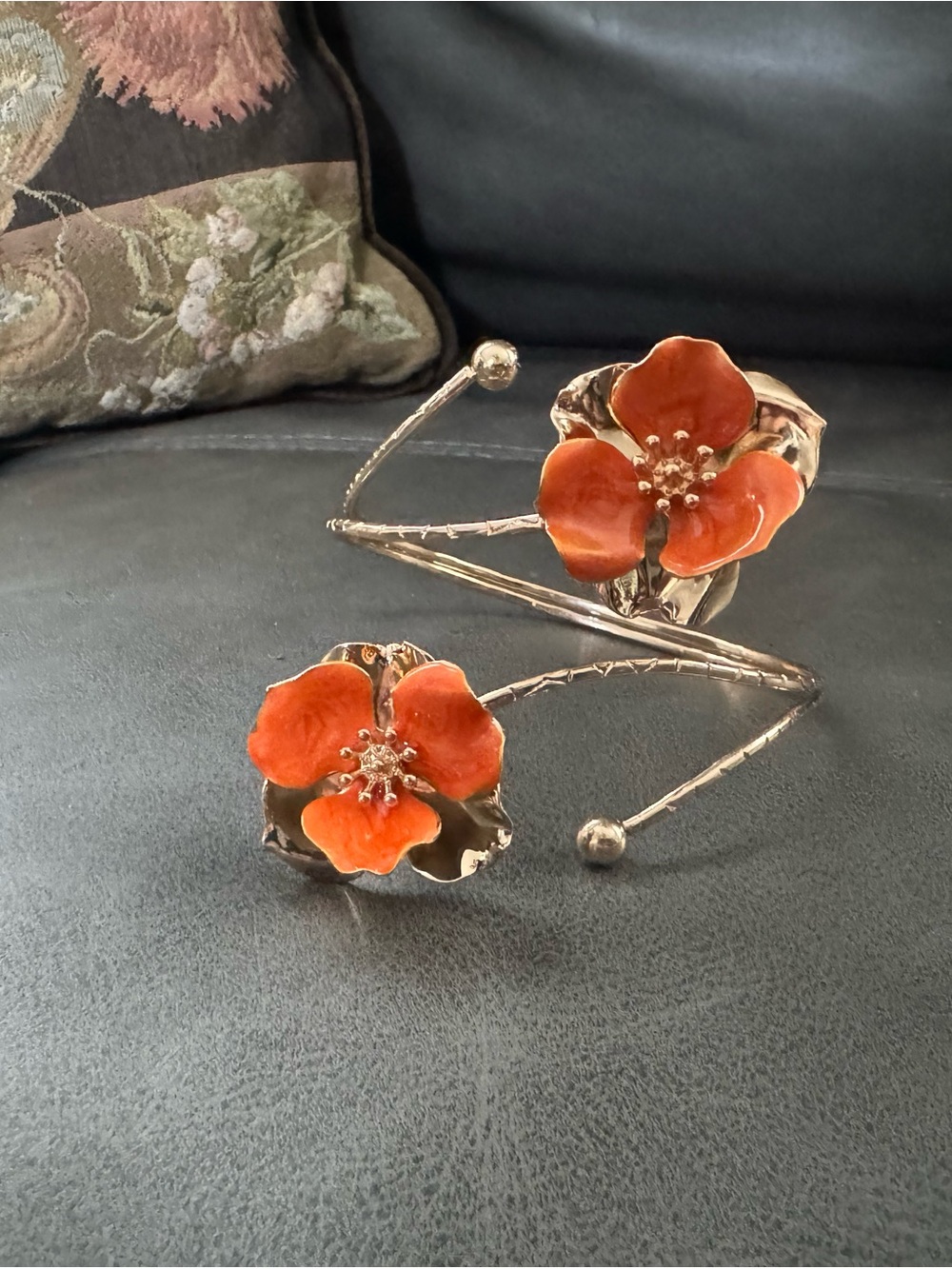 Floral Orange Flower Cuff Bracelet - Women Jewelry arm cuff